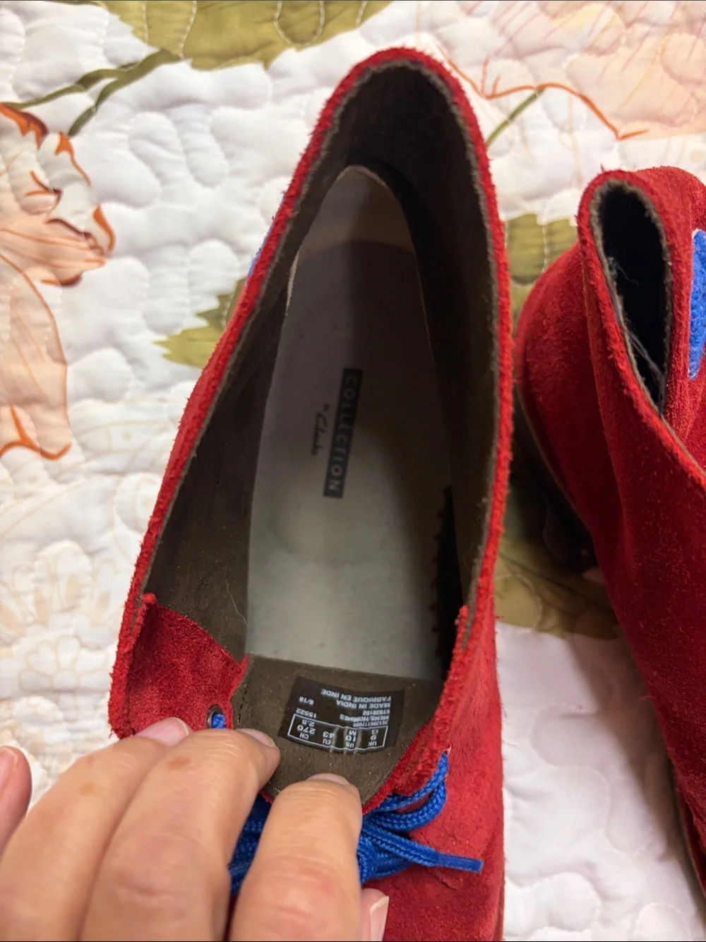 Men's Red Suede leather Clarks Chukka Boots with Blue Laces